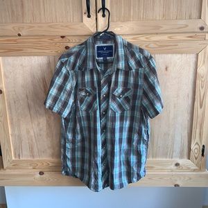 American Eagle “Vintage Fit” pearl snap button front western shirt size XL